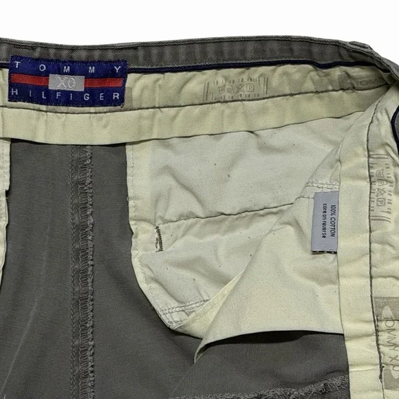 Vintage Tommy Hilfiger XO Chino Pants Mens 30 Relaxed Fit Baggy Y2K Pleated Gray - Picture 7 of 9